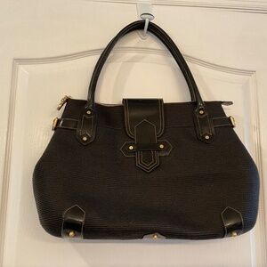 Eric Javits Black Raffia Straw Squishee Patent Leather Large Shoulder Bags